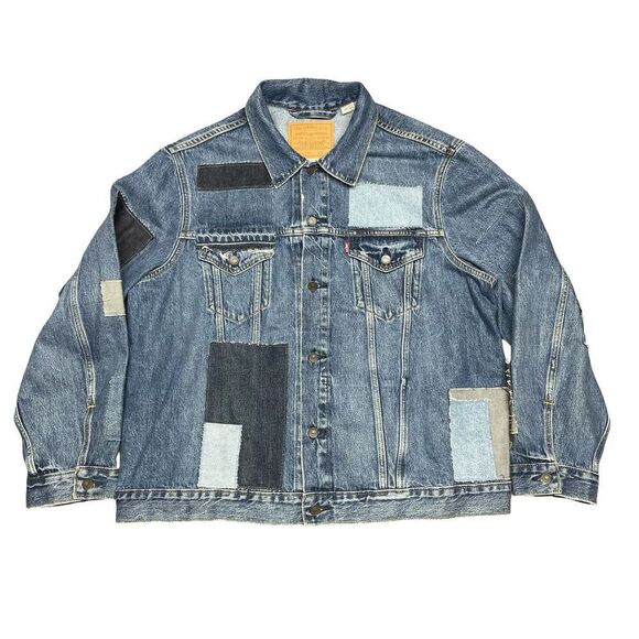 Levi's Big E Men's Cotton Denim Patchwork Relaxed Trucker Jacket Size XXL - Picture 1 of 8